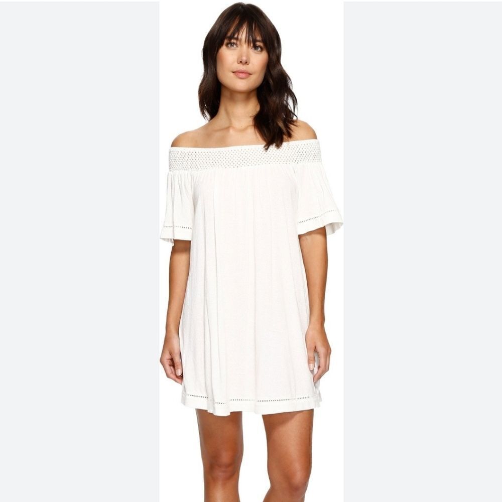 Roxy Moonlight Shadows Light Cream Off Shoulder Mini Dress - Size Small